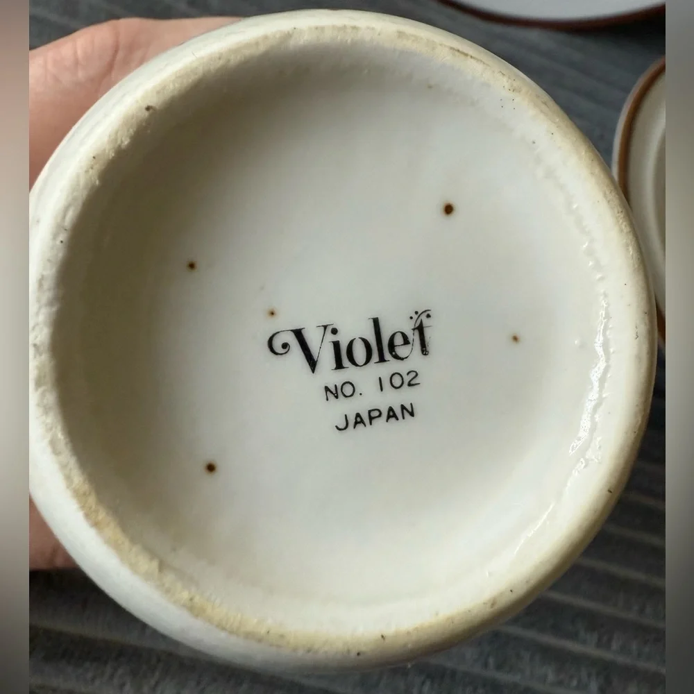 Otagiri Style Takahashi Violet Japan Stoneware Speckled Salad Plate Cup Mug